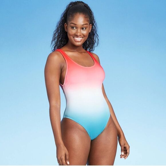 Xhileration One piece Red White & Blue Ombré  bathing suit D24 - Picture 1 of 3
